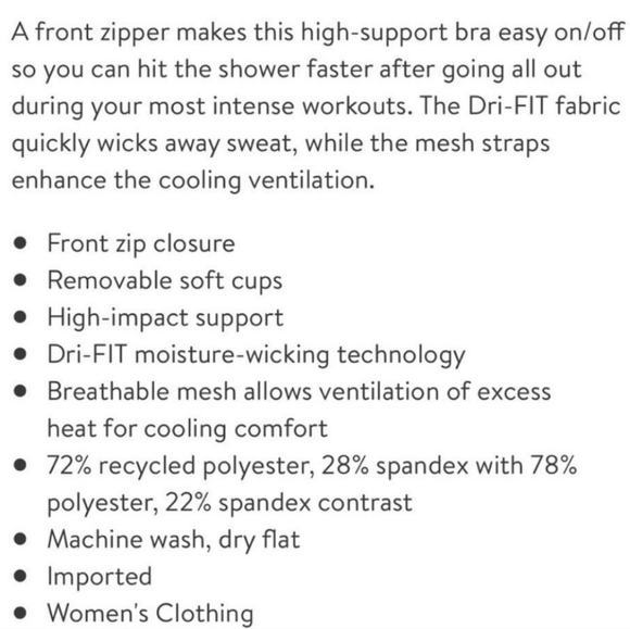 Nike Shape High Support Zip Front Closure Sports Bra Green Women's Small - Picture 4 of 5